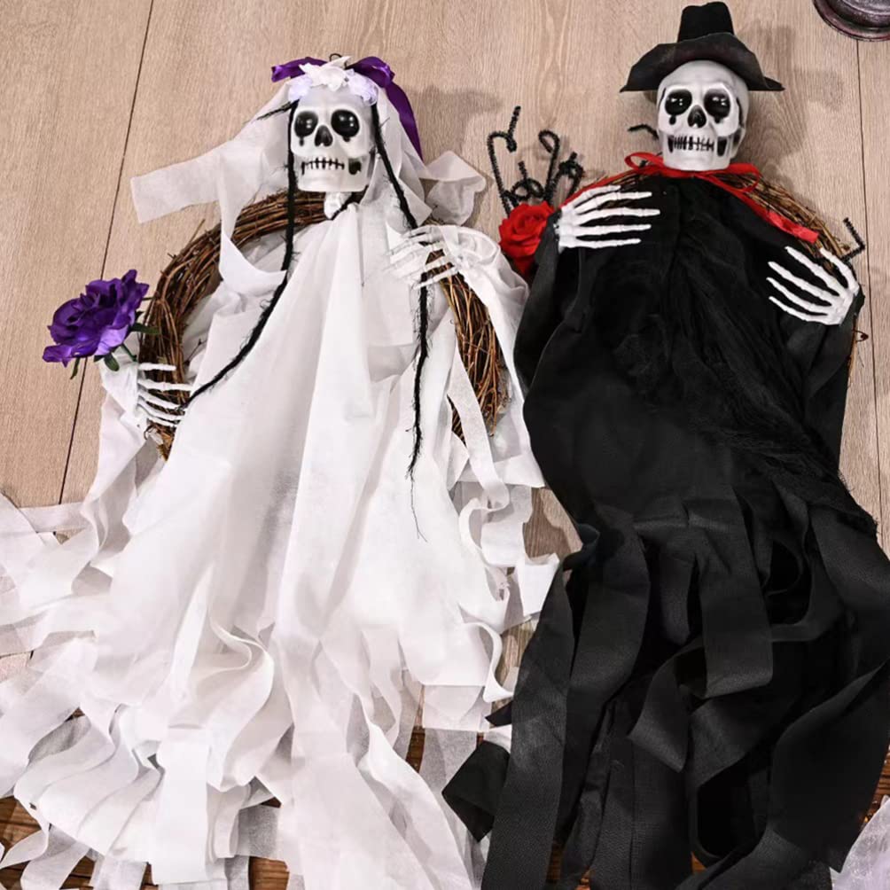 HANABASS Halloween Skull Ghost Wreath Decorative Props for Front Door Wall Window and Fireplace for Spooky Parties and Realistic Design for Festive Atmosphere