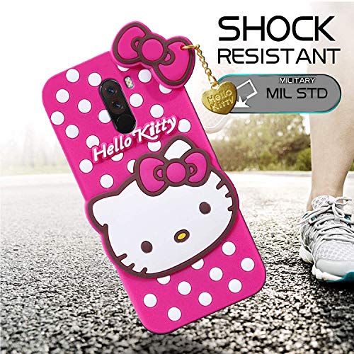 Image of Unirock Hello Kitty Back Case Cover for Poco F1| 3D Cute Hello Kitty Case |Soft Silicone Rubber Back Cover with Pendant Kitty Cover for Poco F1 (Pink)