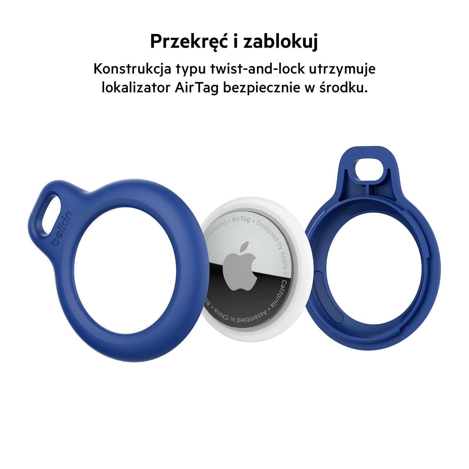 Belkin Etui na Apple AirTag z Kółkiem na Klucze (4 Szt.), Odporne na Zarysowania Etui z Otwartą Przednią Częścią i Podwyższonymi Krawędziami, Akcesorium do Kluczy, Zwierząt, Bagażu itp. – Niebieskie
