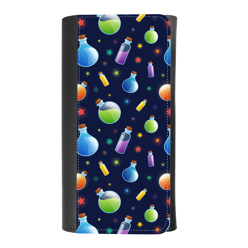 (Magic Bottles of Potion) women's Patterned Leather Buckle Trifold Wallet Bag Pouch Holster With Credit Card Holder insurance for smartphones