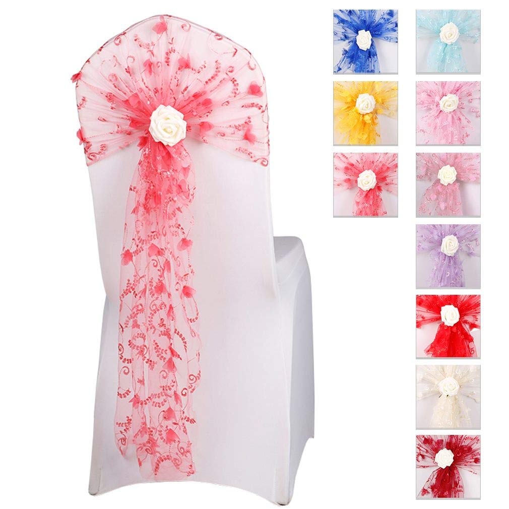 Fiocchi in Organza per sedie, con Chiusura Posteriore, per Feste e Banchetti di Natale, Sintetico, ROSEO, 30 pz