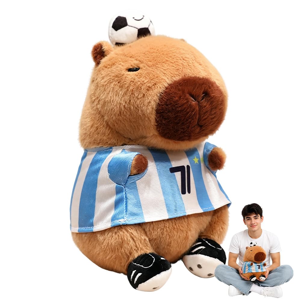 HIULLEN Soccer Capybara Plush Toy, Capybara Teddy with Soccer Ball Design, 22cm Cute Football Plushies Cartoon Rodent Plush Toy for World Cup Fan Gifts Birthday Decoration
