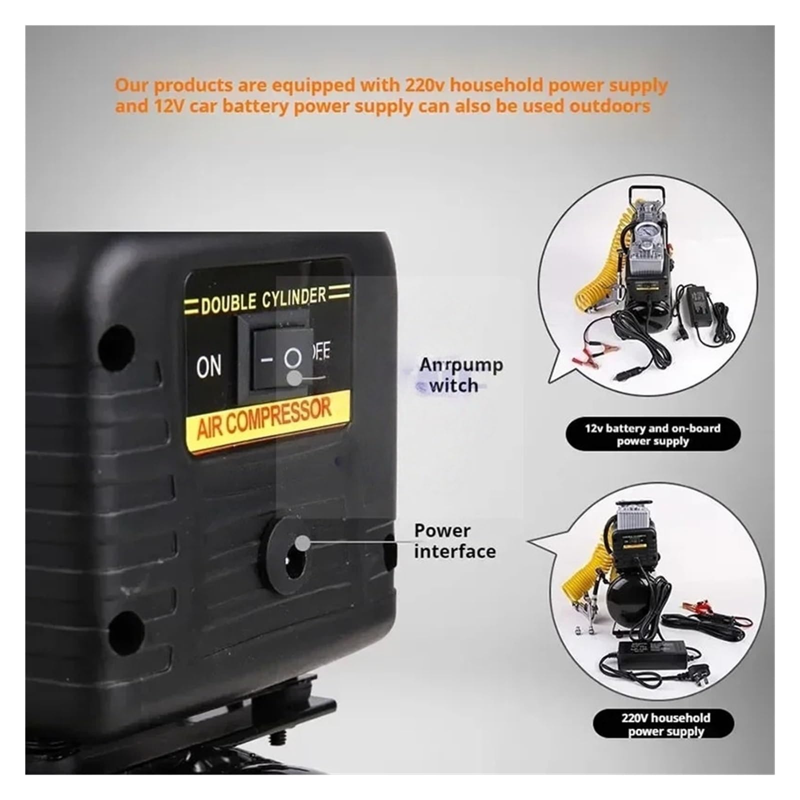 Cicha sprężarka powietrza Pompa inflacyjna do opon samochodowych z bezolejową cichą sprężarką powietrza 2,5 l/4 l/6 l 12 V 220 V (6L 12 V Model 1)