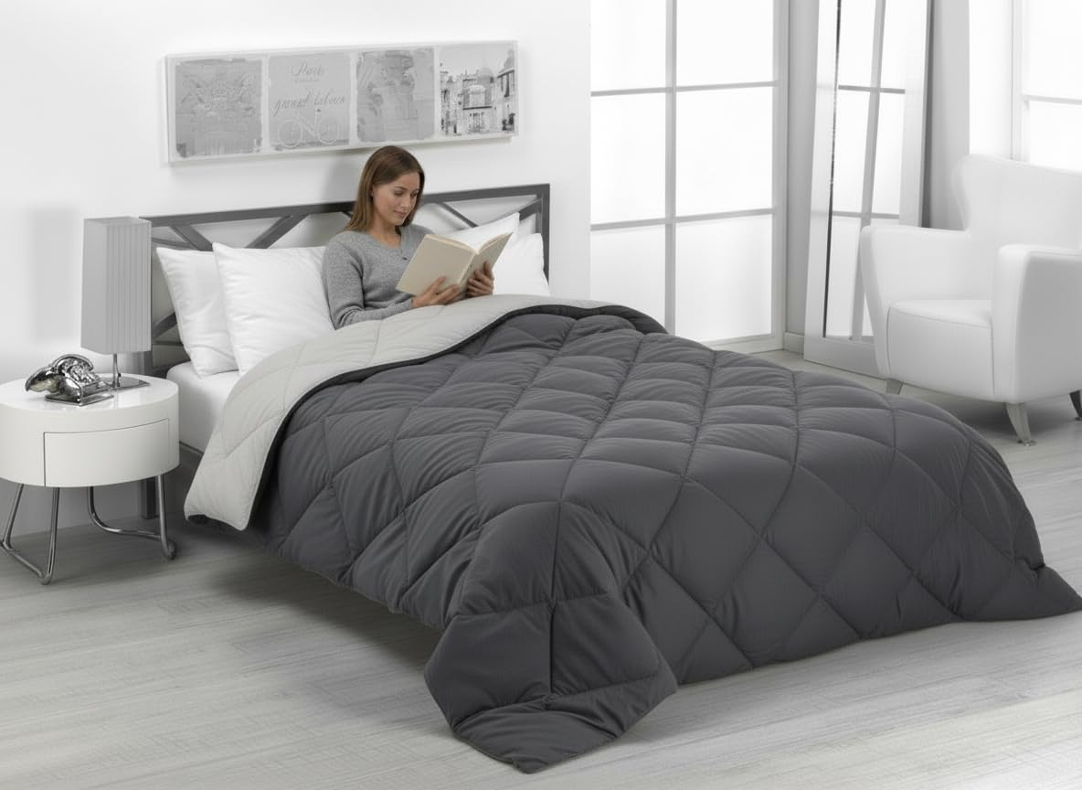 SABANALIA - Edredon Cama 135 y Edredon Cama 150 | 240x270 | Edredón nórdico de 400 g Reversible (Bicolor) | Relleno de Fibra Hueca Virgen Siliconada | Hipoalergénico | Color Gris y Gris Claro