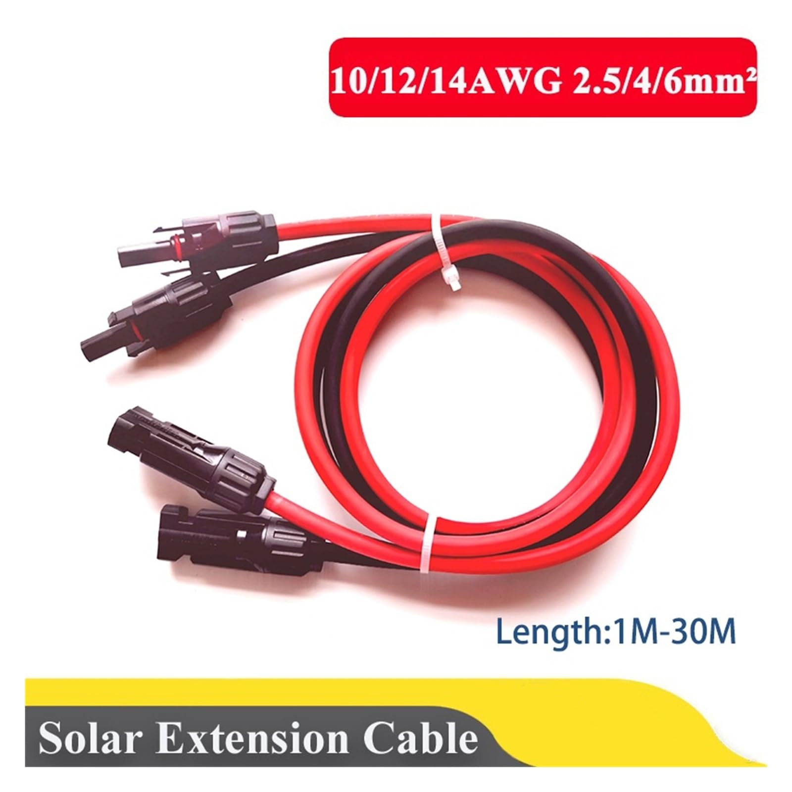 Wtyczka solarna 1 m, 2 m, 3 m, 5 m, 10 m, 20 m, 30 m, solarny kabel przyłączeniowy miedziany PV 2,5 mm2, 4 mm2, 6 mm2, z wtyczką, ocynkowany przewód miedziany 10, 12, 14AWG (14 AWG-2,5 mm2,3 m
