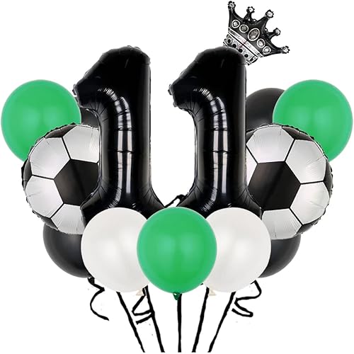 Juego de globos de fútbol para decoración de cumpleaños número 11, globos temáticos de fútbol de 14 piezas, globos de papel de aluminio con número