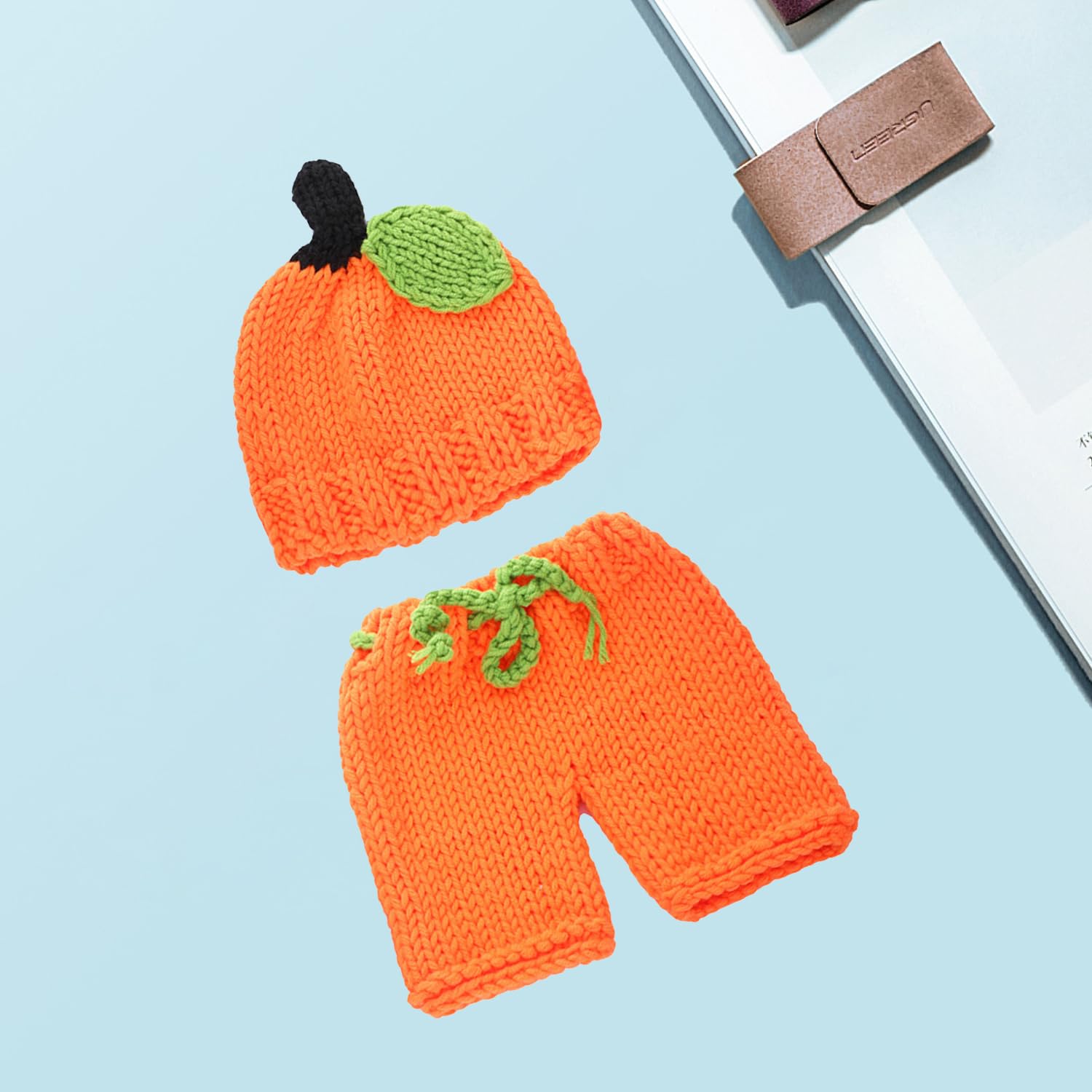 JNAWA 2Pieces Halloween Baby Pumpkin Costume Set Orange Knitted Hat and Pants Photoshoot Clothing Kids Props for Newborn Months Costumes - Image 3