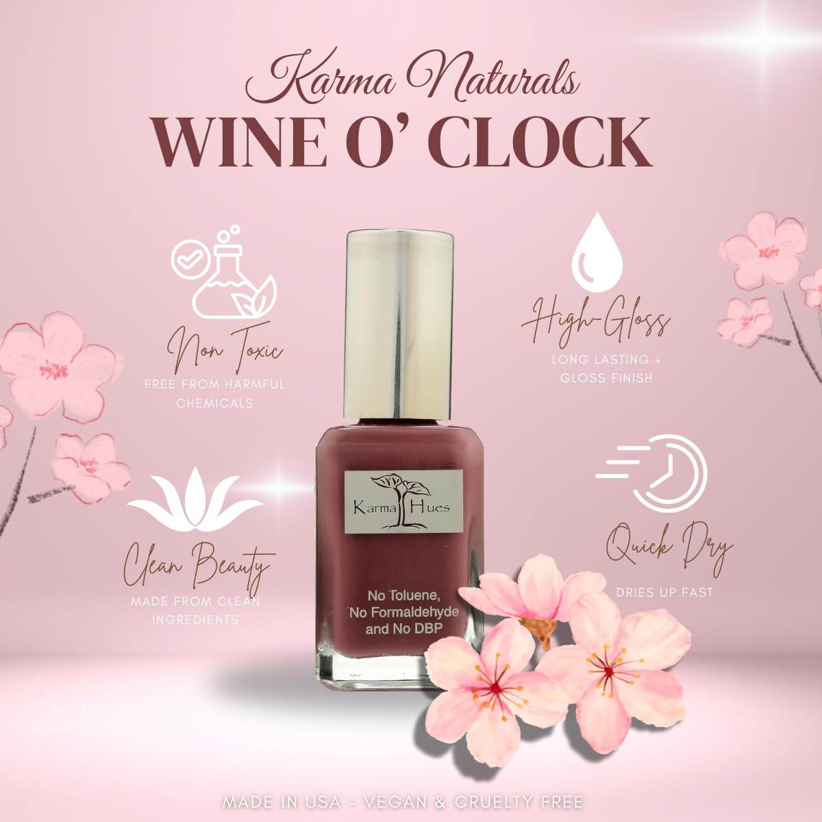 Karma Naturals Nail Polish – Non-Toxic, Vegan & Cruelty-Free (WINE O'CLOCK, 0.43 fl oz)