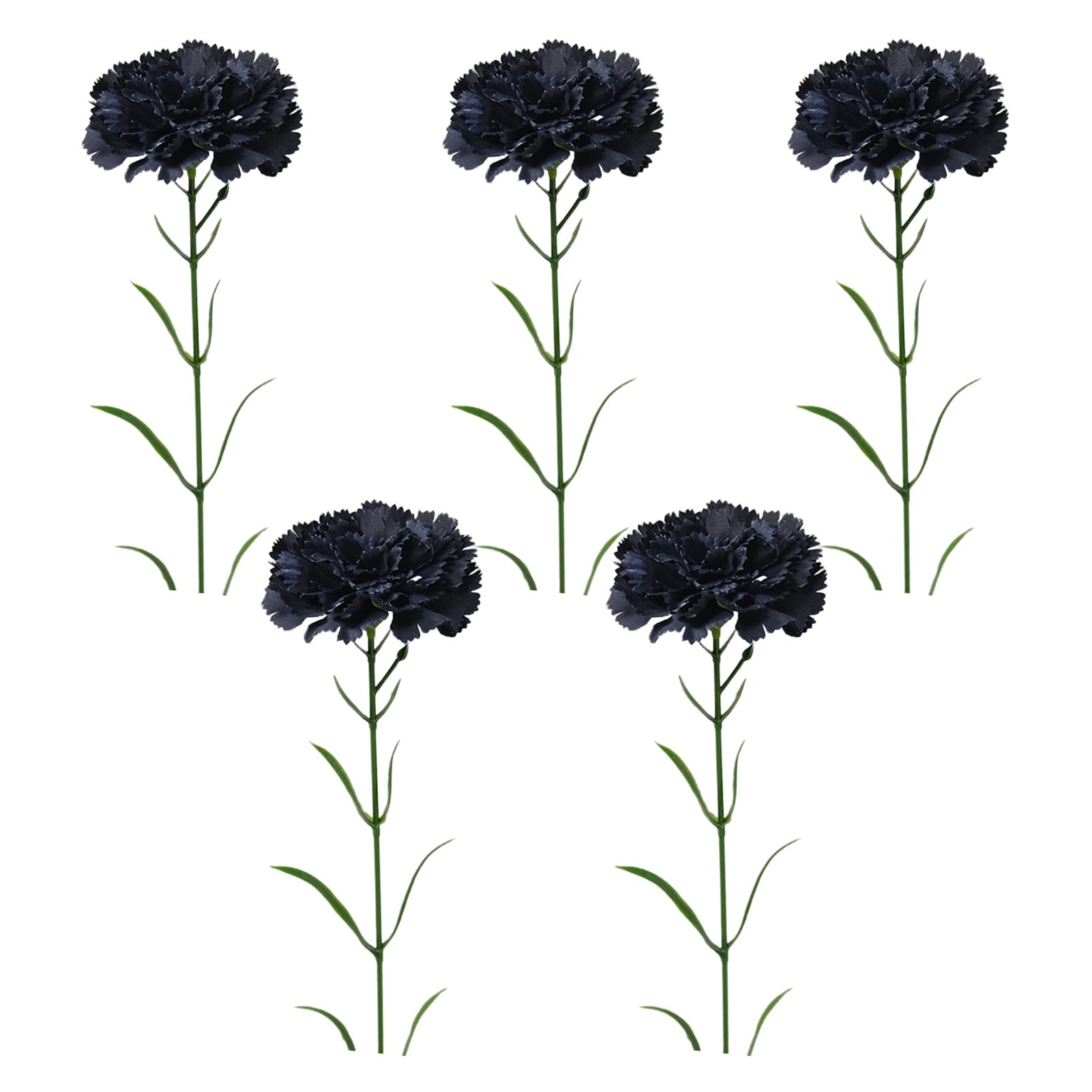 Porceosy Black Artificial Carnation Flowers 5Pcs Realistic Fake Silk Flower Wedding Indoor Home Office Table Centerpiece Faux Flower Decoration