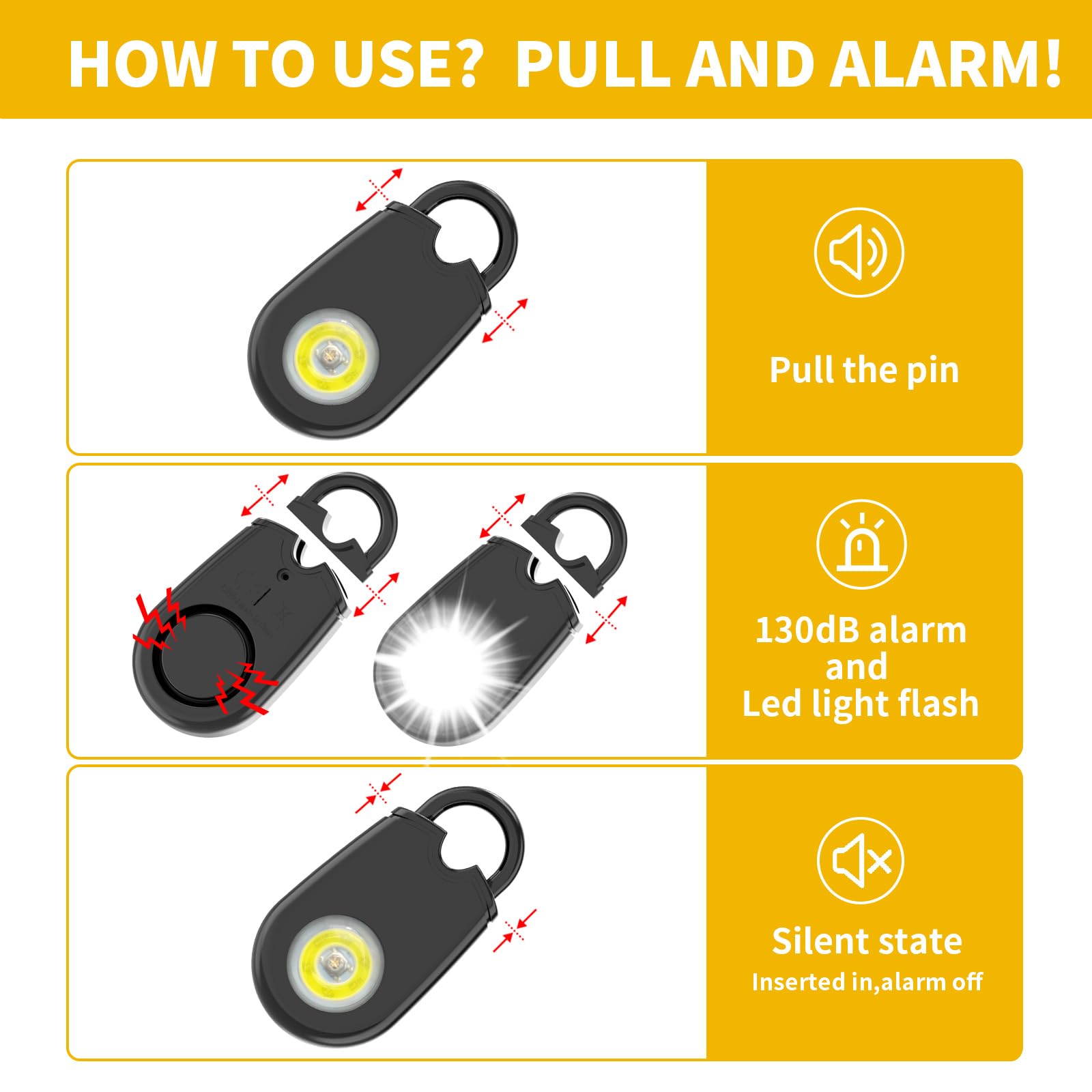Lancoon 2 Pack Personal Alarm Keychain for Women 125dB with Strobe Light Safety Alert Device Portable Outdoor Travel Emergency Safety Alarm Blue - Image 3