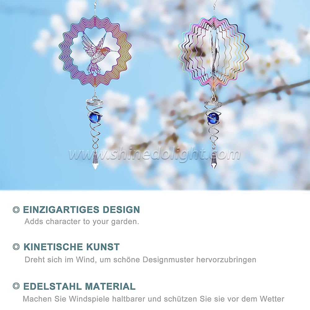 | Home Decor | Stainless Steel Wind Spinner | Balcony Decoration Items | Home Decor Items | Room Decor | Mandala | Kinetic Art | Evil Eye Hanging for Home | Evil Eye Bracelet (Hummingbird 20cm) 2
