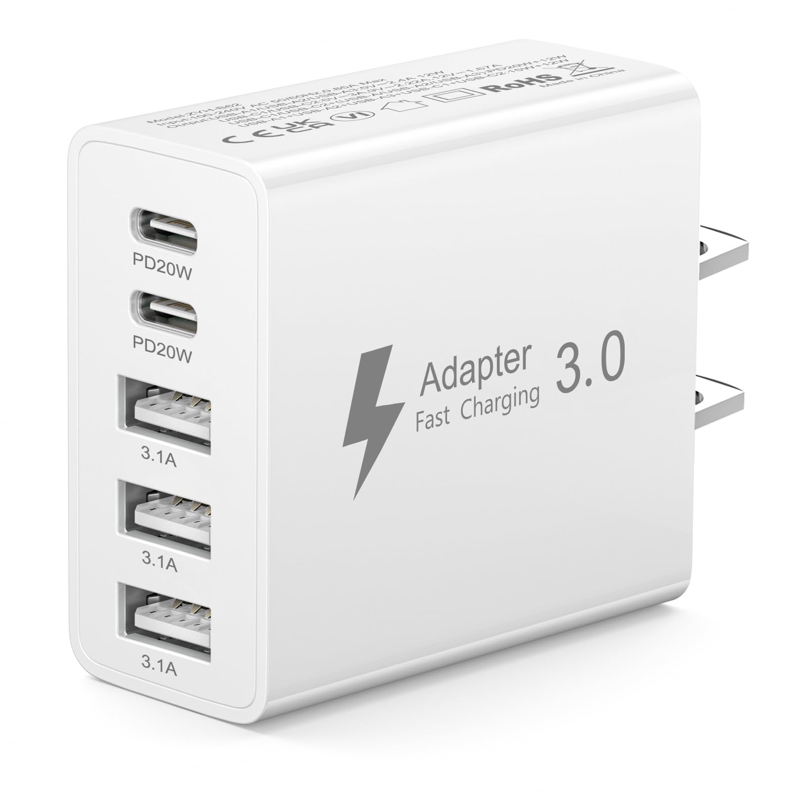 Adapter Turystyczny USA, Wtyczka Amerykańska, Przejściówka Kanada, Szybka Ładowarka USB C 50W z 2 Portami USB-C i 3 Portami USB-A do USA/Kanady/Meksyku/Japonii/Chin