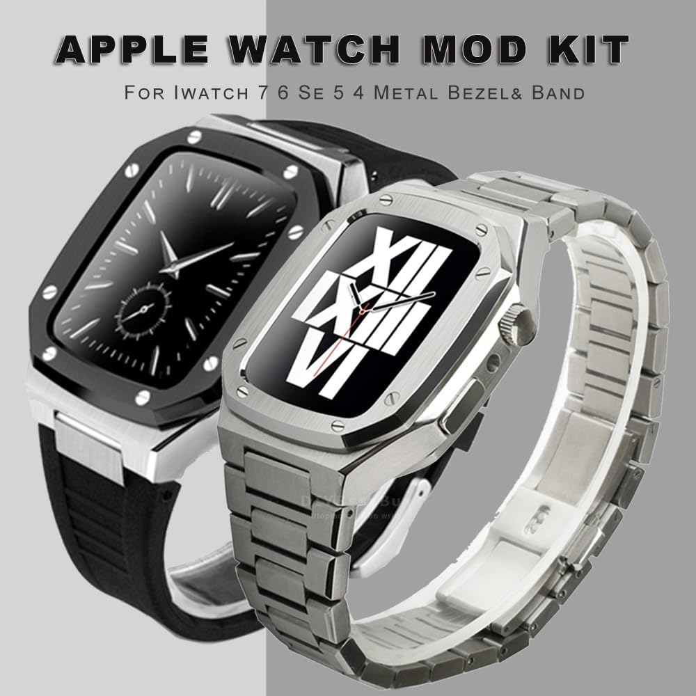 Luxury Watch Modification Kit，For Apple Watch Case Band 45mm/41mm/40mm 44mm 9 8 7 6 SE 5 4 Series Watch Replace Upgrade Metal Watch Case Mod Set