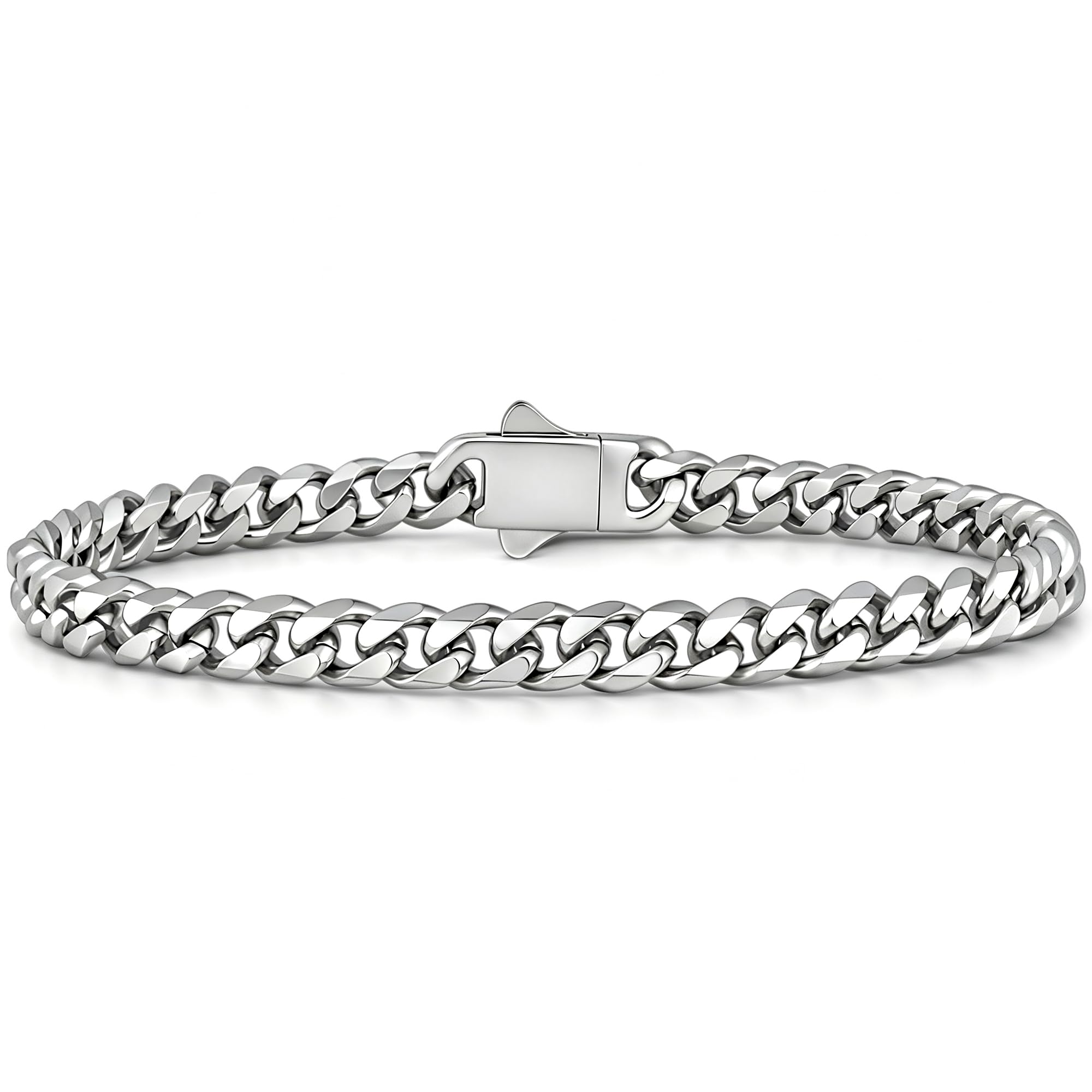 Fiusem Pulsera de eslabones cubanos de 5 mm en tono plateado para hombre