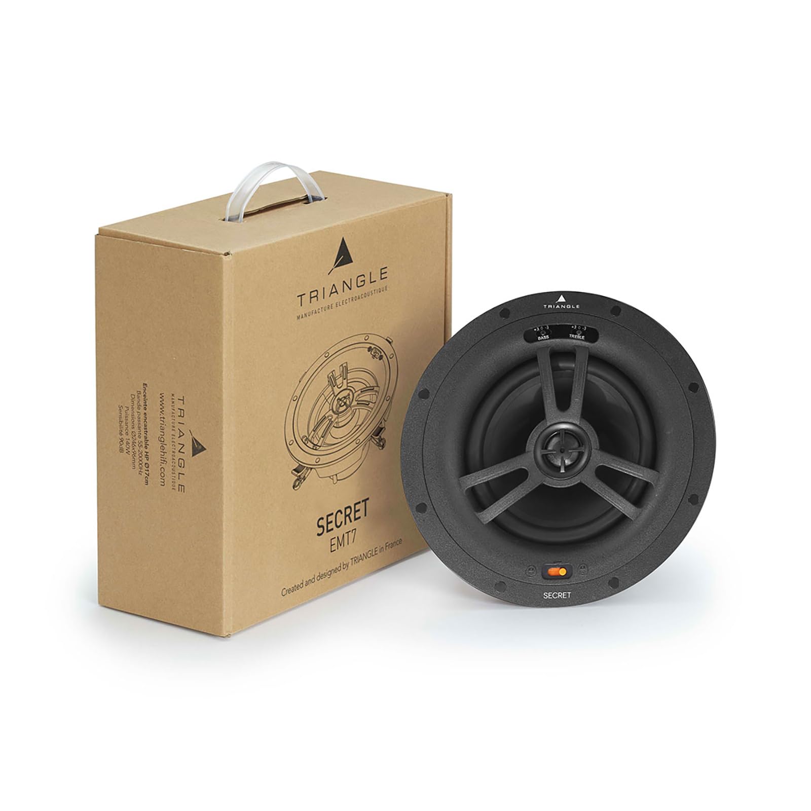 Triangle - Secret EMT7 - Enceinte encastrable Plafond – Installation Ultra Simple – Haut-parleurs Coaxial 17 cm –Tweeter Orientable - Musique & Effets Surround/Atmos Cinéma - Ø230 x 90 mm (Pièce)