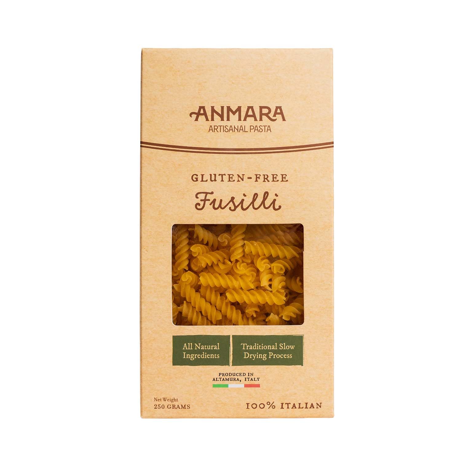 Anmara Gluten-Free Fusilli Pasta 250g | Artisanal Pasta | GMO-Free Ingredients | Made with Traditional Slow Drying Process
