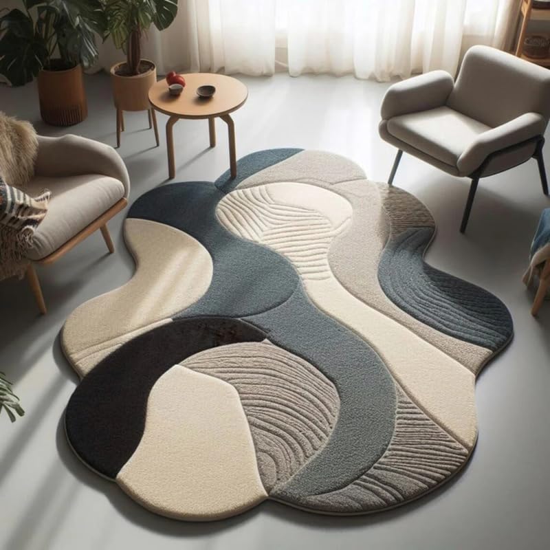 Irregular Unshaped Handmade Modern Design Premium Wool Tufted Smooth & Anti-Skid Carpets for Bedroom & Living Room, 1 inch Thickness [ Irregular, Size- 4X6 Feet ]-image-41