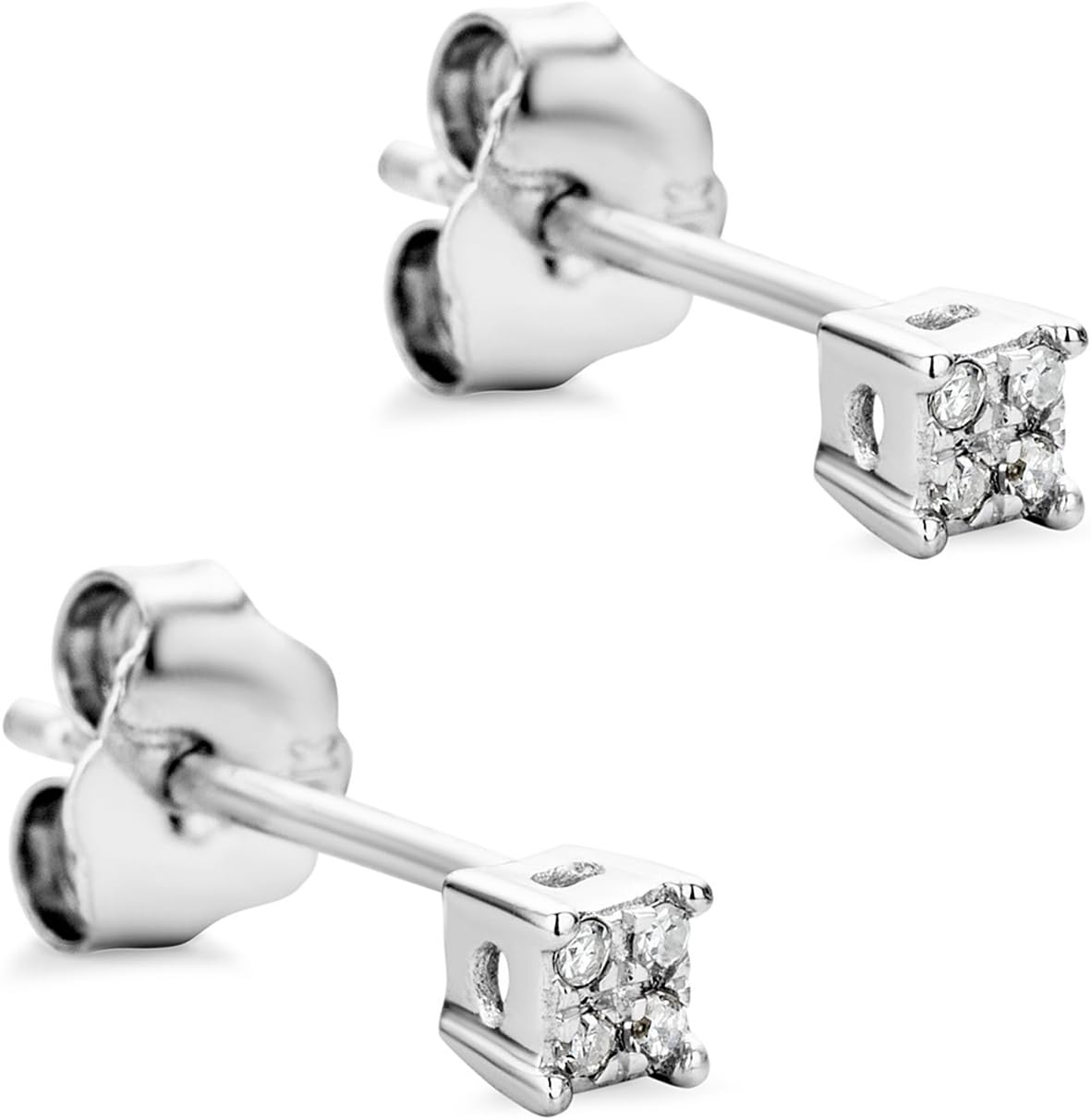 Ladies’ Diamond Stud Earrings, White Gold Earrings 9 Karat (375), Diamonds 0.03 Carat
