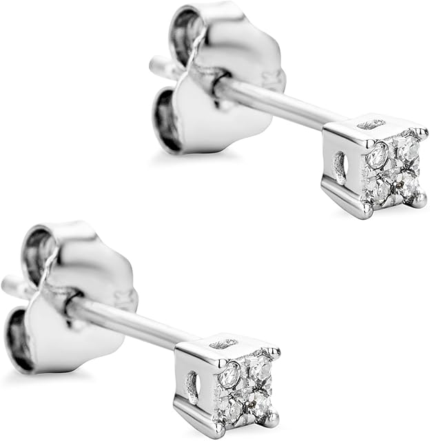 Orovi Diamond stud Earrings for Women - Solid 9k /375 White Gold - Natural Diamond Earrings - Hypoallergenic
