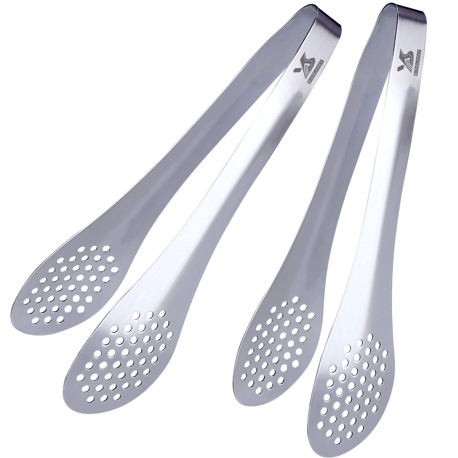 MSY BIGSUNNY 7inch Food Serving Tongs Stainless Steel Buffet Tongs (silver, 2pack)