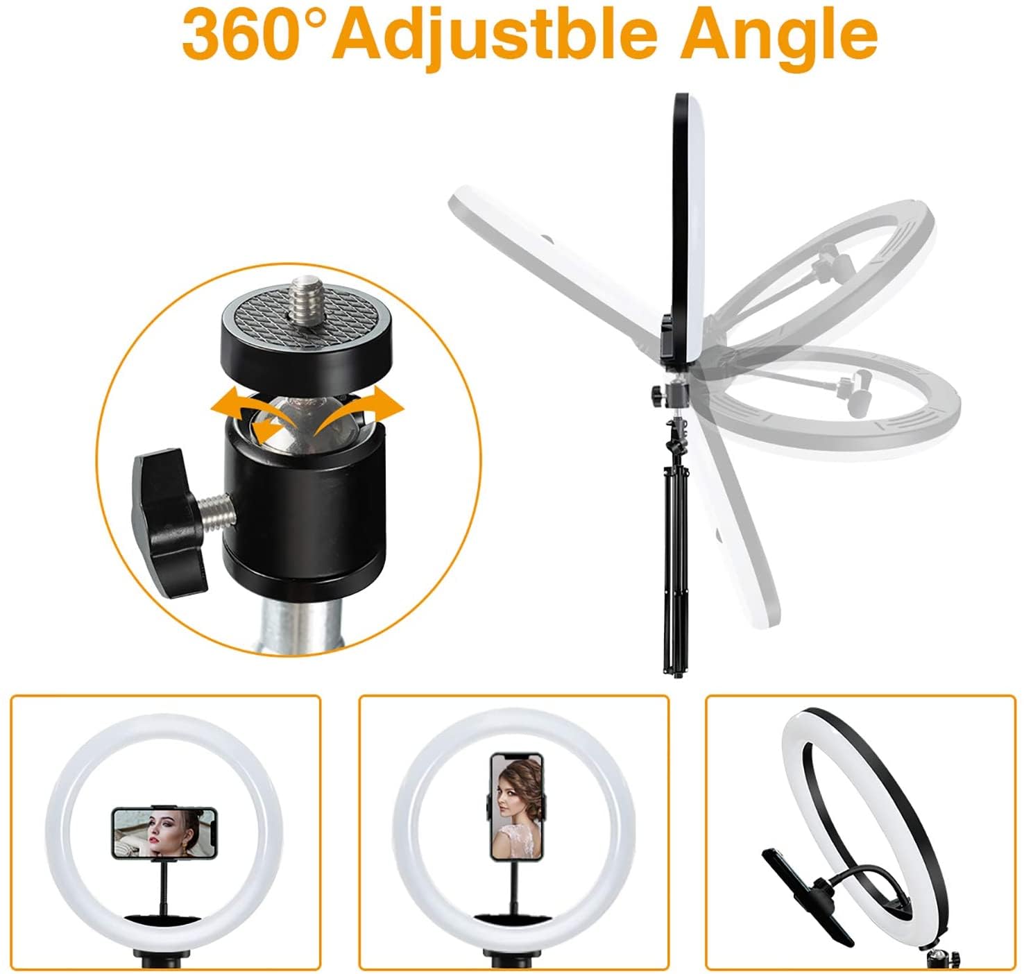 Luce Ad Anello UPhitnis 12″ Con Treppiede 1,57m E Due Supporti Per Telefono – 3 Modalità E 10 Livelli Per Selfie, Live E Trucco