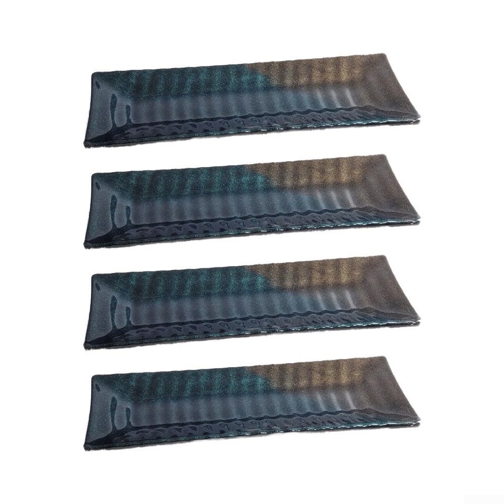 Paquete de 4 platos de melamina rectangulares para servir, borde ondulado, platos irrompibles para barbacoa, picnic, color negro, 29,4 cm