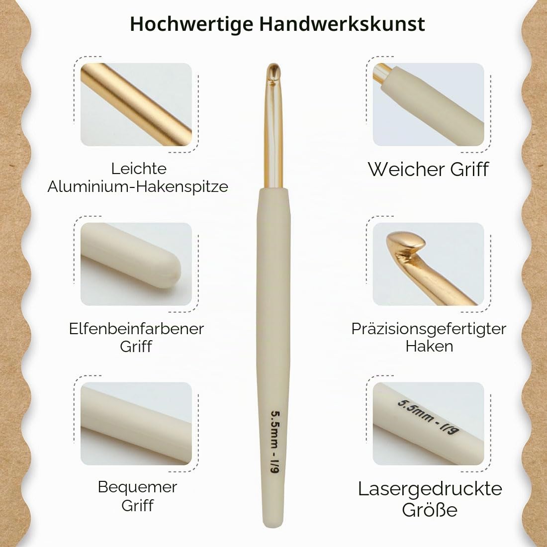 Knitter’s Pride Pearl Deluxe Aluminium Häkelnadel-Set – 9 Größen