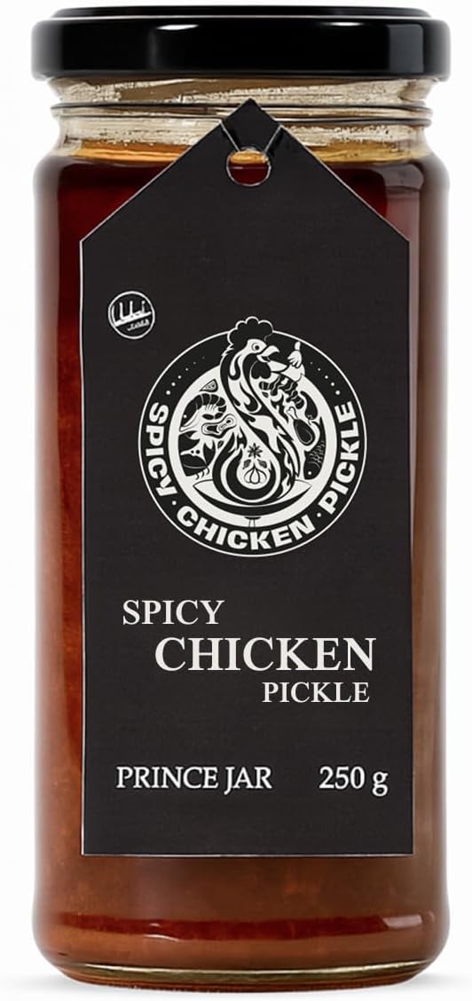 SPICY CHICKEN PICKLE (250g) - South Indian Style Pickled Chicken in Glass Jar | Hand-Ground Spices & Cold-Pressed Oils | Reusable Eco-Friendly Glass Jar | Spicy & Meaty