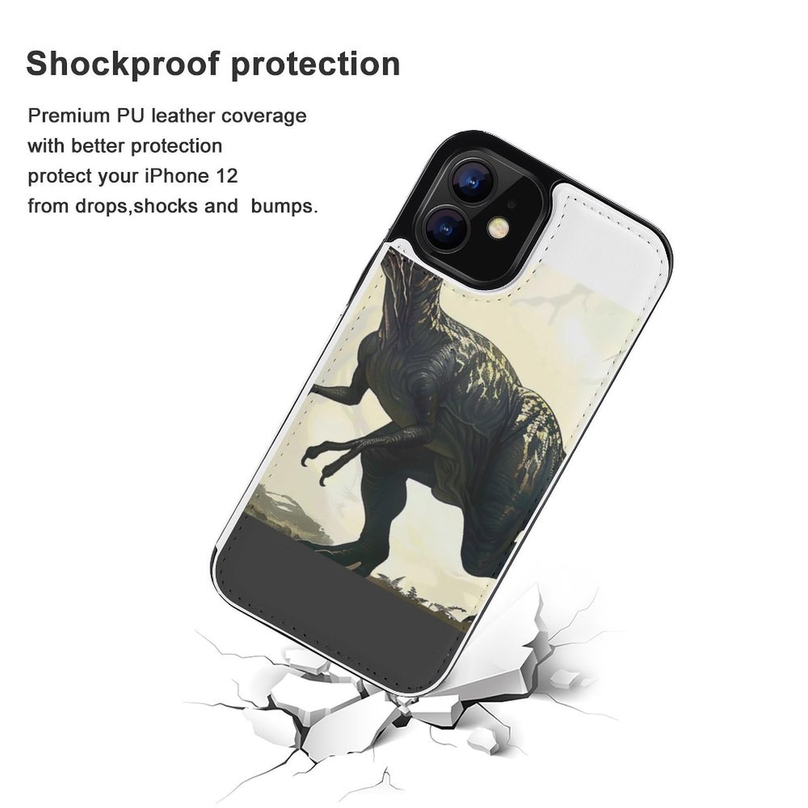 Fundas tipo cartera para iPhone 12, Velociraptor con estampado de dinosaurios, funda de piel con ranuras para tarjetas