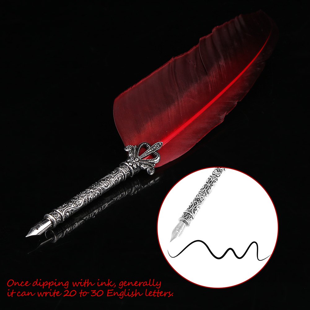 Ejoyous Quill Pen Set, Dip Pen Fatto a Mano Penna D'annata Della D'annata di Scrittura di Calligrafia Penna Stilografica Antica con Inchiostro Calligrafico, 5 Pennini di Ricambio