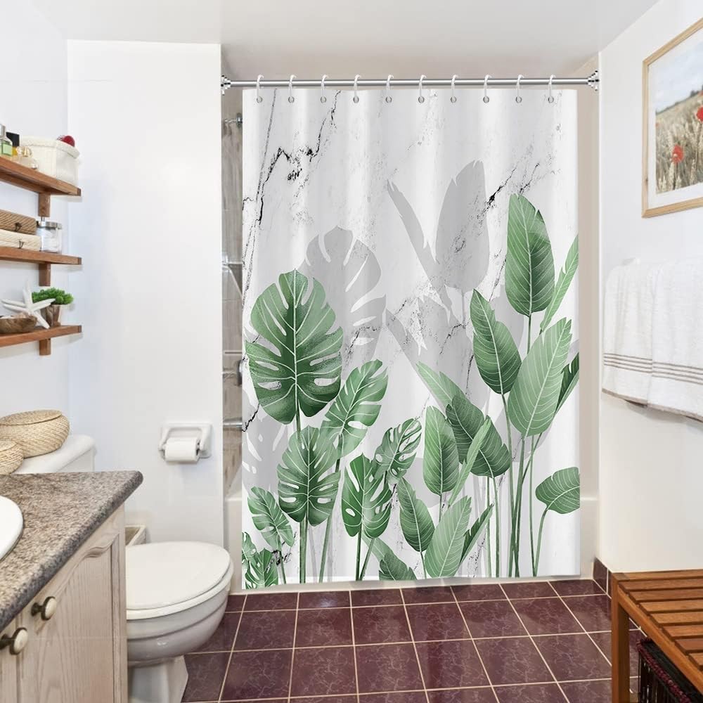 Cortina de Ducha de Hoja Eucalipto, Cortinas de Ducha Verde Oro Abstracto Planta Cortinas de Baño Antimoho Impermeable Lavable Tejido de Poliéster Cortina Ducha con 12 Ganchos 120x200cm — view 37