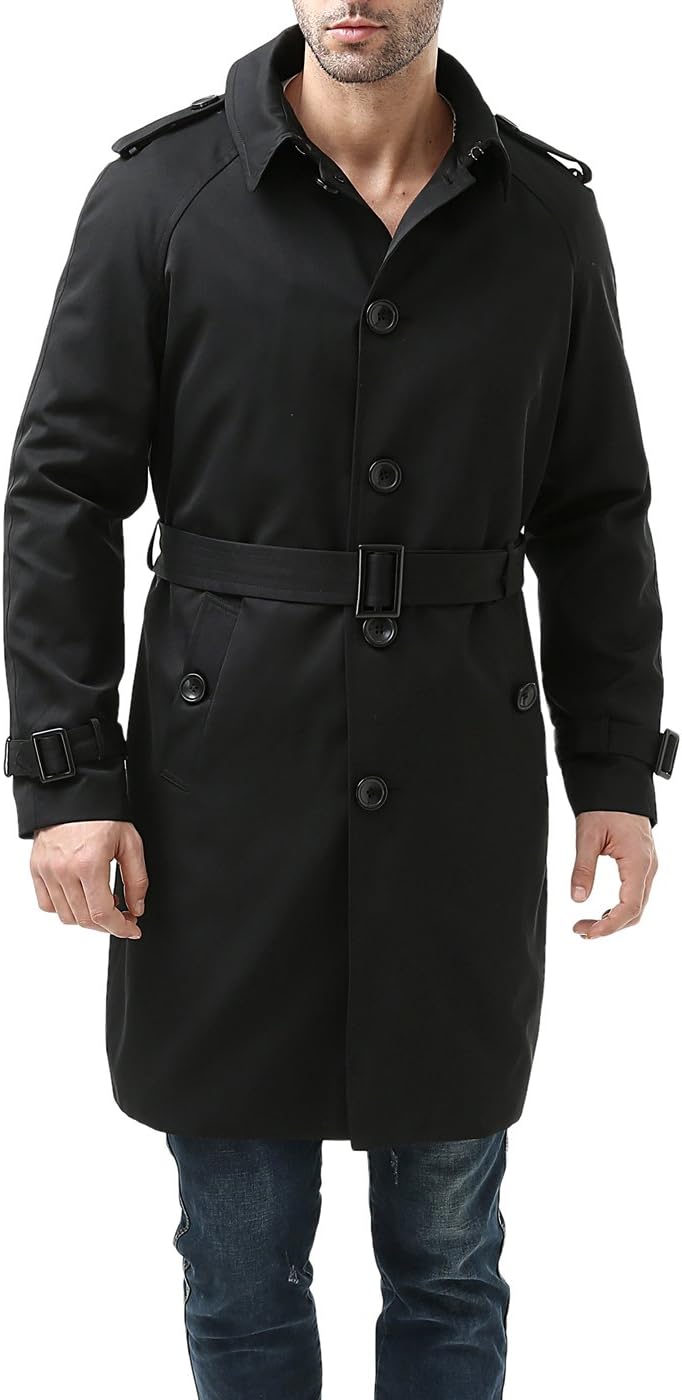 BGSD Men's Waterproof Classic Single Breasted Trench Coat for Men with Removable Liner