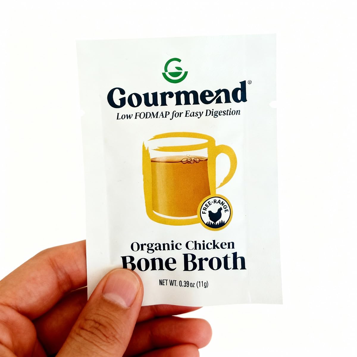Gourmend Organic Instant Freeze Dried Chicken Bone Broth Powder – Just 7 Ingredients, Low FODMAP Certified, Filler Free, Gluten Free, Non-GMO, Onion & Garlic Bulb Free | 9g Protein | 8 Single Serve Packets