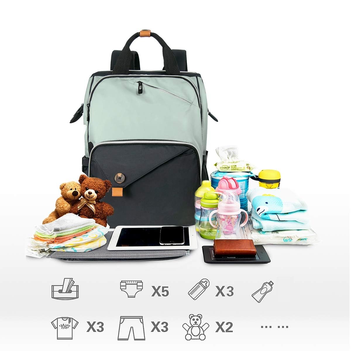 Hap Tim Baby Wickelrucksack Wickeltasche/Rucksack - Multifunktions-Designer Windeltaschen Große Kapazität, isolierte Taschen,wasserdicht,Babytasche Reiserucksack für Unterwegs(EU-7340GB)