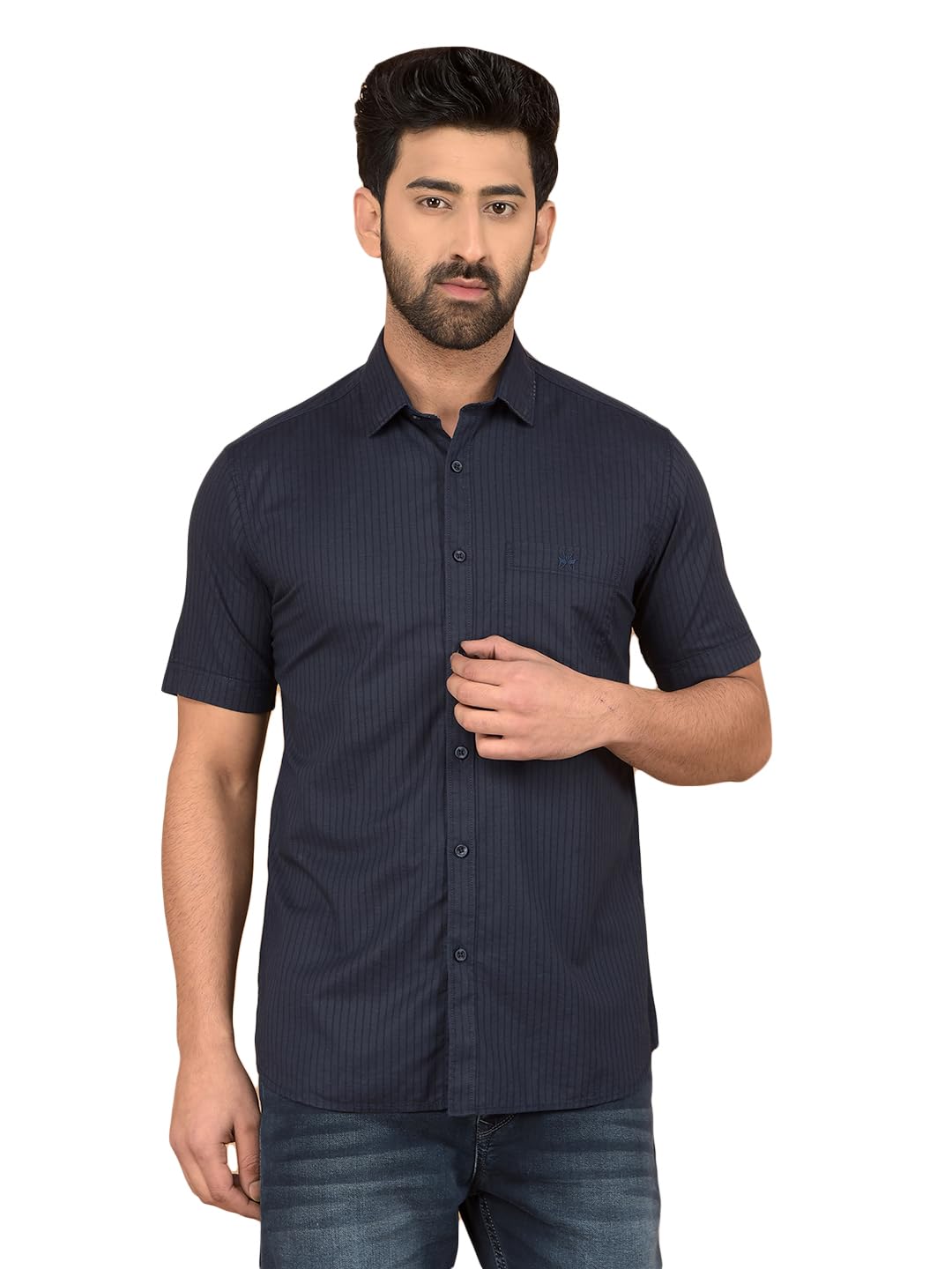 Crimsoune Club Men's Navy Blue Vertical Stripes Shirt-image-31