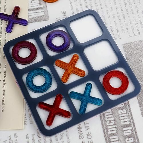 Miniatura 2 de iSuperb Paquete de 2 moldes de resina para juegos de mesa de Tic Tac Toe, moldes de silicona de fundición epoxi para niños y adultos, decoración de