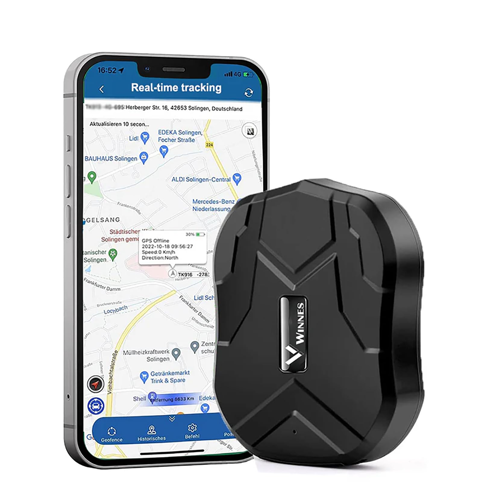 Localizzatore per Auto Tracker GPS senza Abbonamento con APP Gratuita, Monitoraggio in Tempo Reale, Antifurto Moto Camion con Potente Magnete, Traiettoria Storica 5000mAh