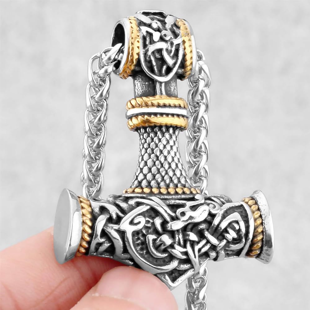 Łańcuszek na szyję z młotem i thor, wisiorek z młotem Thora, celtycki węzeł, dla mężczyzn, stal nierdzewna, 60 cm, m, Stal nierdzewna