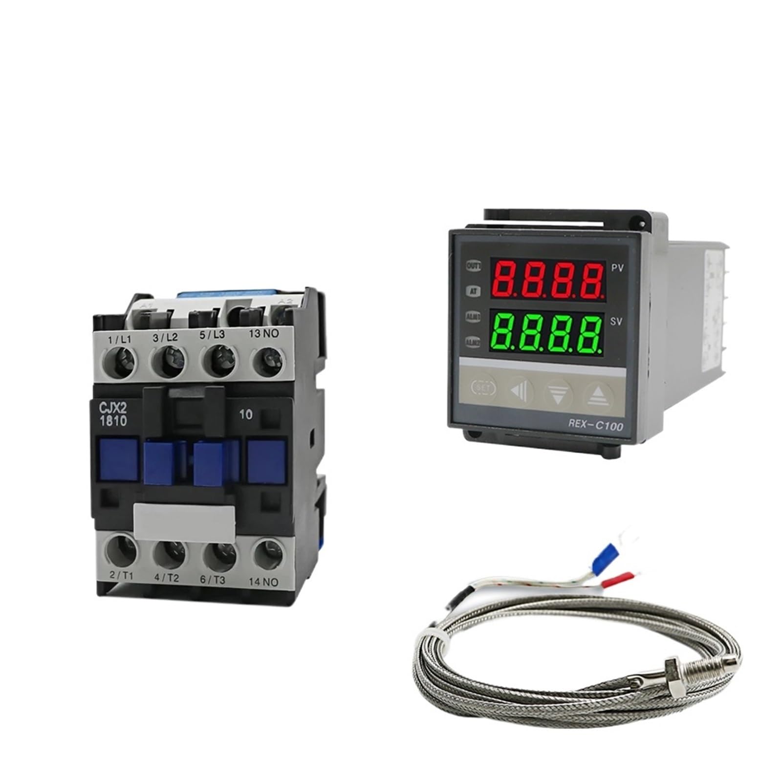 Regolatore di temperatura PID digitale AC 110 V/220 V REX-C100 + relè SSR Max 40A SSR 40DA + termocoppia K M6 sonda da 1 m con dissipatore di calore ( Size : W AC contactor 18A )