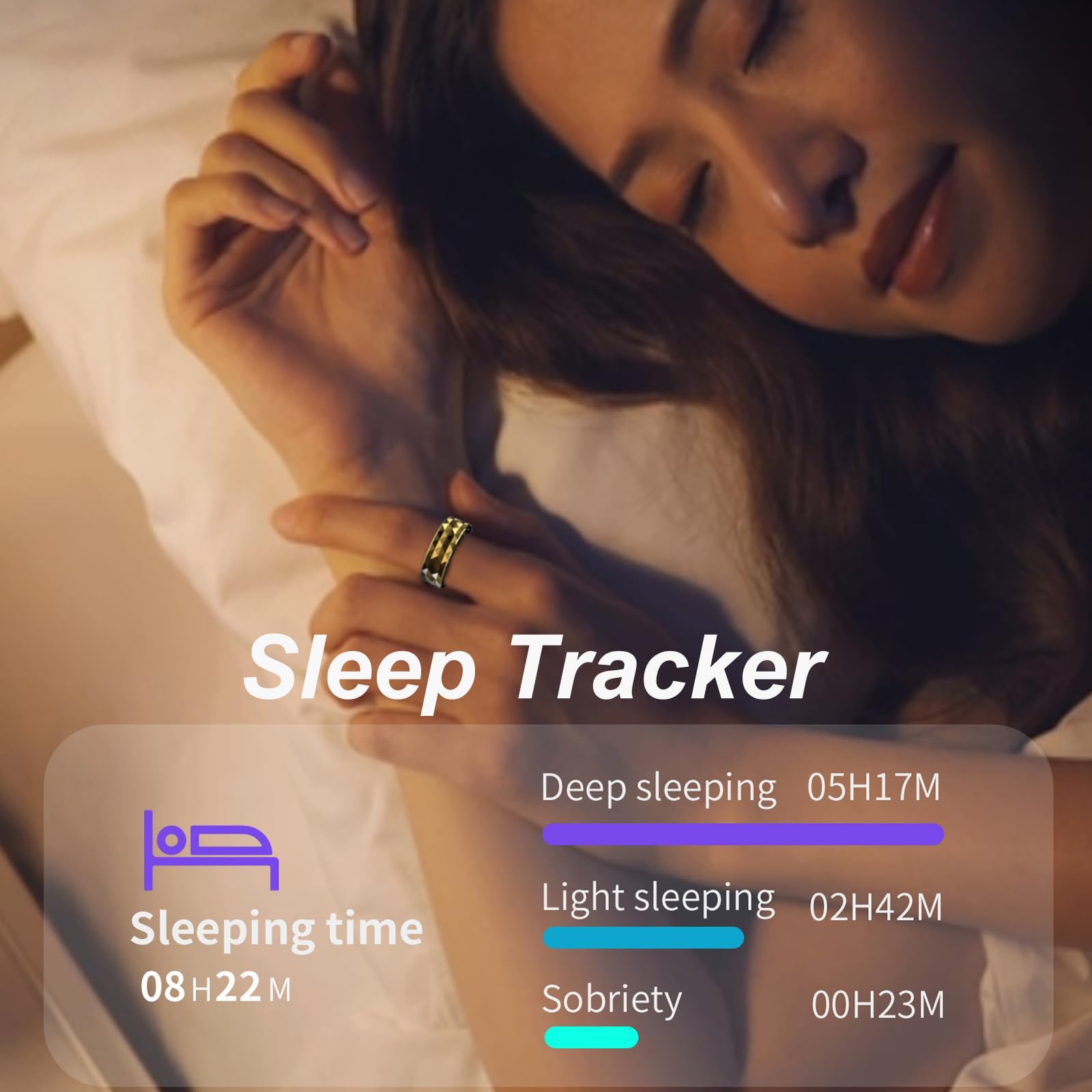 CNBRO Smart Rings for Men Women Fitness Ring Heart Rate Monitor Sleep Tracker Health Ring Pedometer Calories Step Counter IP68 Waterproof Fitness Tracker for Android iOS Phones, US-10, Gold