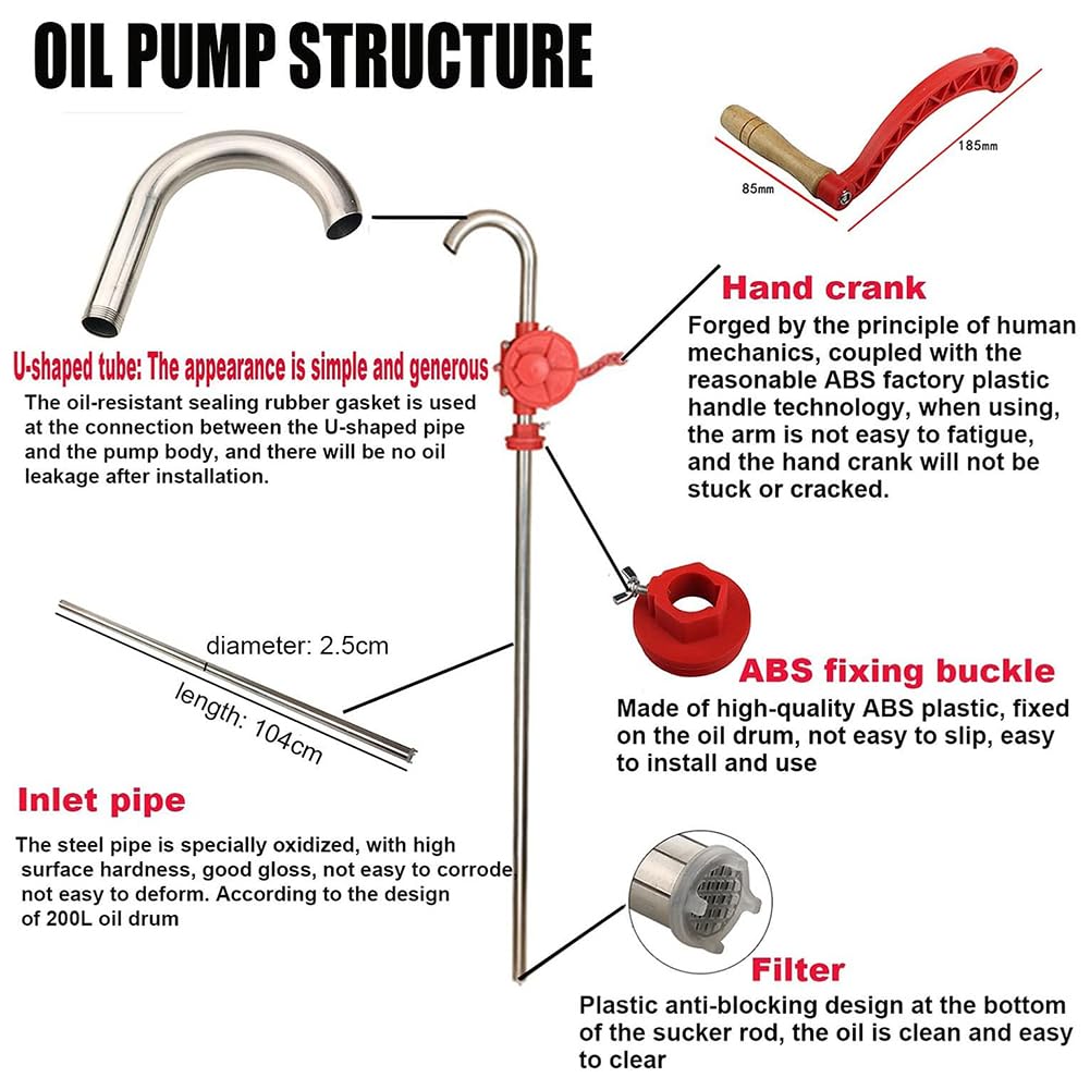 Pompe Manuelle pour Fûts, Pompe De Transfert De Carburant pour Fûts De 5 À 55 Gallons, Pompe De Transfert D'huile À Manivelle, Pompes Rotatives pour Fûts pour Le Transfert De Carburant