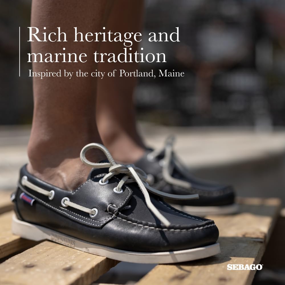 Sebago Portland Chaussures bateau cirées – Mocassins en cuir ciré cousus à la main avec doublure en cuir et semelles extérieures en caoutchouc antidérapantes non marquantes, marron foncé
