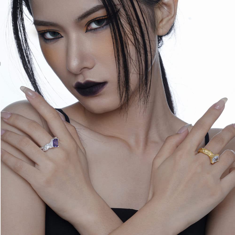 Anello In Argento 925 Da Donna,Anelli Regolabili Per Donna Zircone Quadrato Bianco Anelli Di Eternità Forgiati A Mano In Argento Sterling 925 Placcati In Oro Anelli Di Fidanzamento Nuziali Anelli D