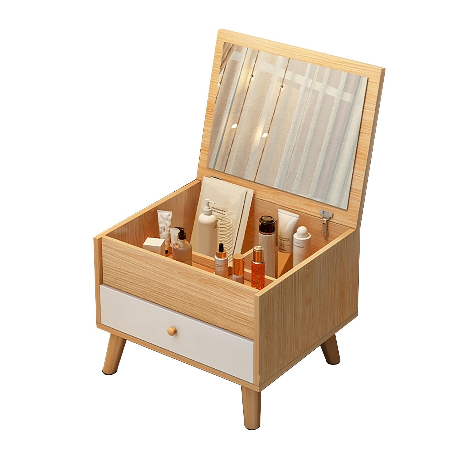 asdchZen Modern Compact Vanity Desk With Folding Mirror & Storage Drawers Minimalist Makeup Table Space-Saving Design For Bedroom & Small Spaces