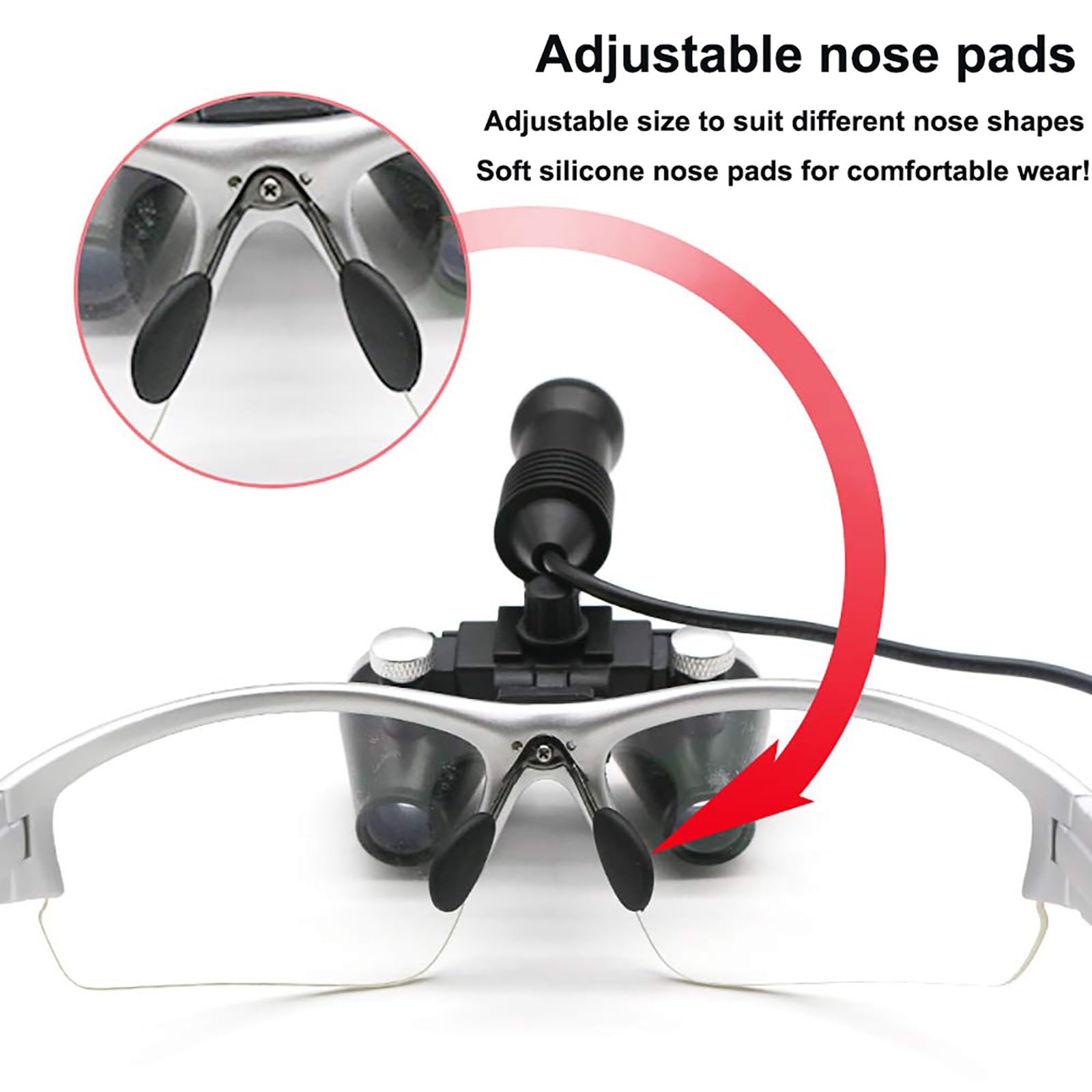Lupa Binocular Dental, Aumento De 2,5X/3,5X, con Faro De 5W + Filtro, Distancia De Trabajo 320-420mm, Lupa De Montaje En La Cabeza para Laboratorio Dental Black-2.5X