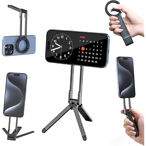 ULANZI MA30 Magnetic Phone Tripod Stand for iPhone - Aluminium Maglock Smartphone Mini Tripod Pocket Cell Phone Stand Strong Magnet Quick Mount Compatible with iPhone 16 15 14 13 12 Series, Black