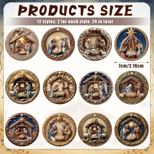 Image of Vercraft 24 Pcs Nativity Scene Ornaments for Christmas Tree Wooden Religious Xmas 3D Decorations Christian Manger Scene Hanging Ornaments Gifts for Christian Christmas Yard Garden Outdoor Home Decor