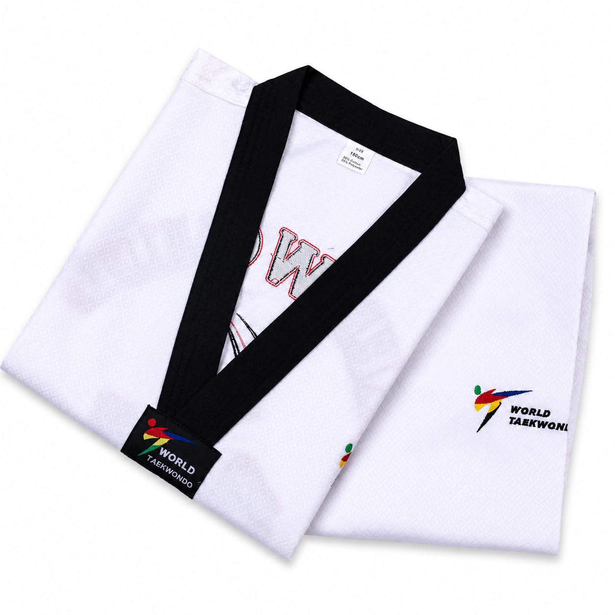 Diamond WT Standard Taekwondo Uniform for Men Women & Kids | Imported Diamond Fabric Dobok | White Black V-Neck Martial Arts Training Suit | Unisex Full Uniform Set | Belt Not Included-image-23