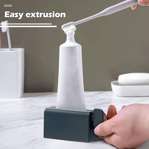 Miniatura 3 de ISKYBOB Juego de 2 soportes de tubo rodante para pasta de dientes, dispensador de pasta de dientes, color blanco y azul marino