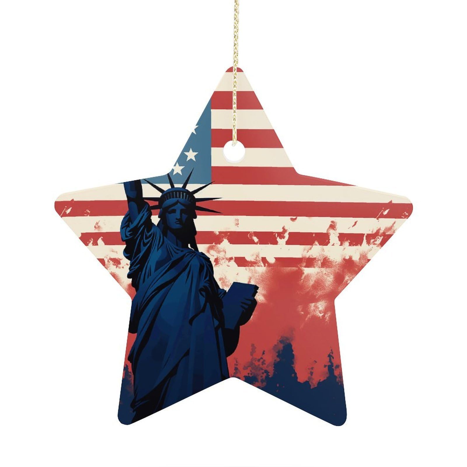 Fodpand Women's Style Flag With Silhouette Of Lady Liberty Ornament With String, Keepsake Hanging Decorations,Ceramic Ornaments For Men Indoor Home Holiday Party Gifts